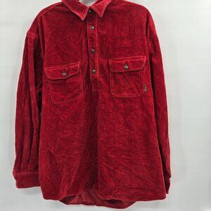 Vintage Timberland Weathergear Red Corduroy Button Pullover Shirt 100% Cotton XL